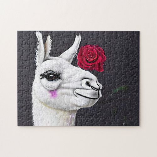 Llama and red rose  jigsaw puzzle
