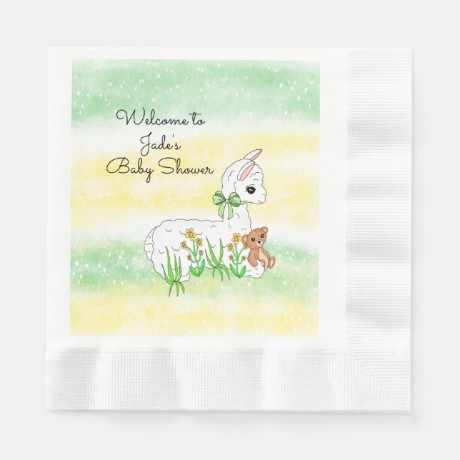 Llama and Teddy Bear Themed Baby Shower Napkins (Front)