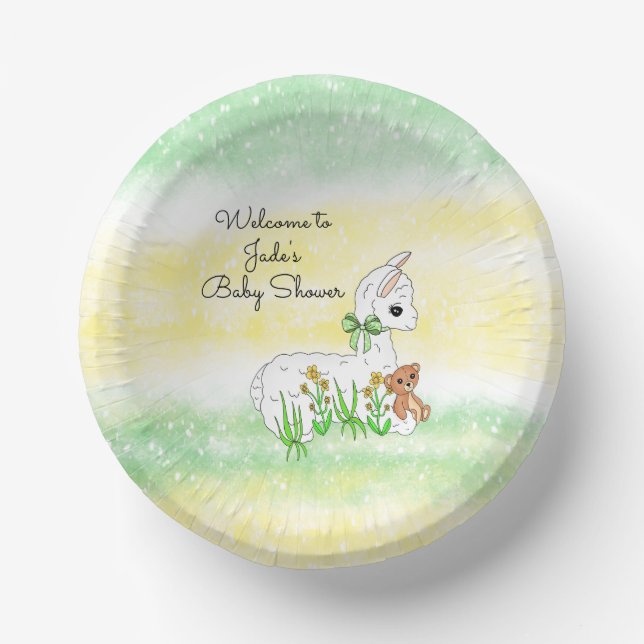 Llama and Teddy Bear Themed Baby Shower Paper Bowls (Front)