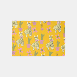 Llama Animal Doodle Yellow Kids Teen Outdoor Rug