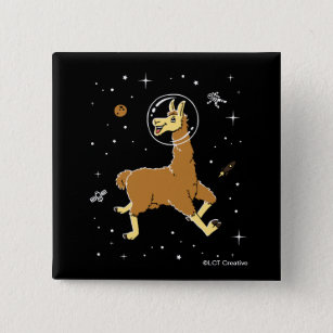 Llama Animals In Space Button