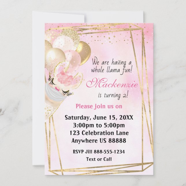 Llama Any Age Birthday Invitation (Front)