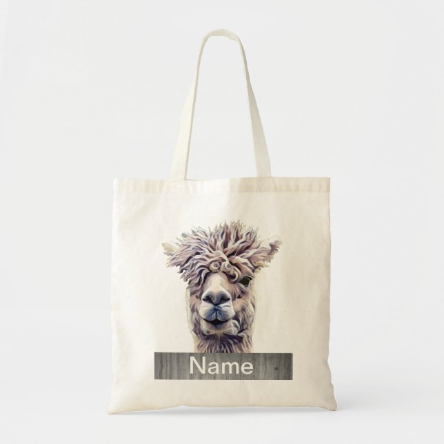 Llama Art Personalized name Color Tote Bag (Front)