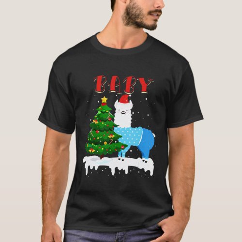 llama Baby Santa Hat Xmas Pajama Family Matching T-Shirt