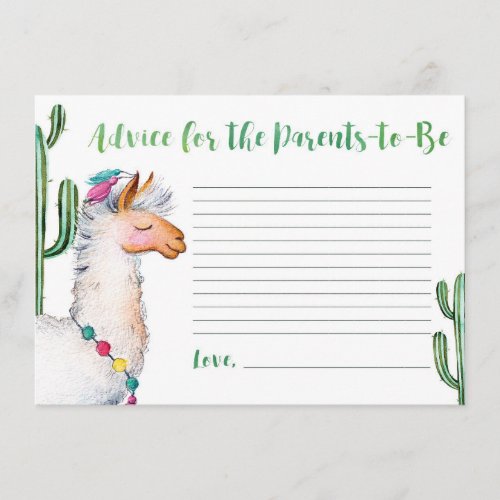 Llama Baby Shower Advice for Parents Enclosure Card