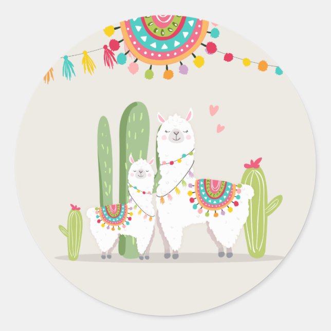 Llama Baby Shower Alpaca Fiesta Mexican Cactus Classic Round Sticker (Front)