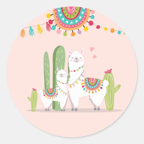 Llama Baby Shower Alpaca Fiesta Mexican Cactus Classic Round Sticker