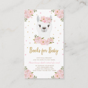 Llama Baby Shower Blush Pink Floral Bring a Book Enclosure Card