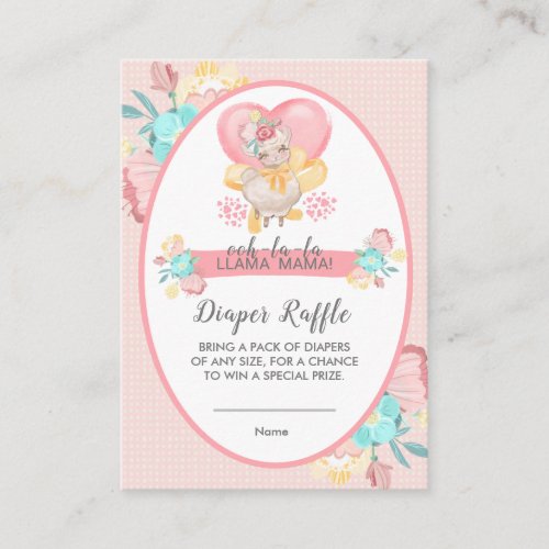 Llama Baby Shower Blush Pink Floral Diaper Raffle Enclosure Card