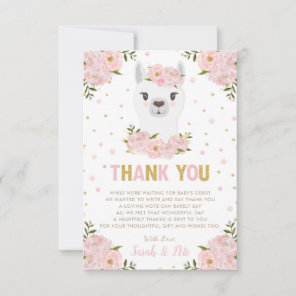Llama Baby Shower Blush Pink Floral Thank You Card