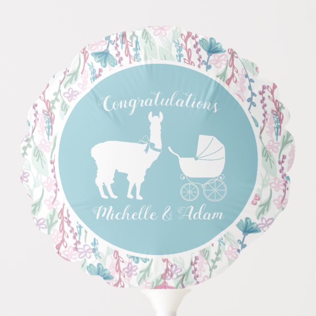 Llama Baby Shower Cute Blue Boy Balloon (Front)