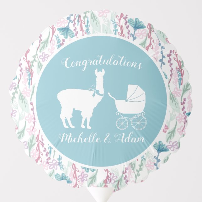 Llama Baby Shower Cute Blue Boy Balloon (Front)