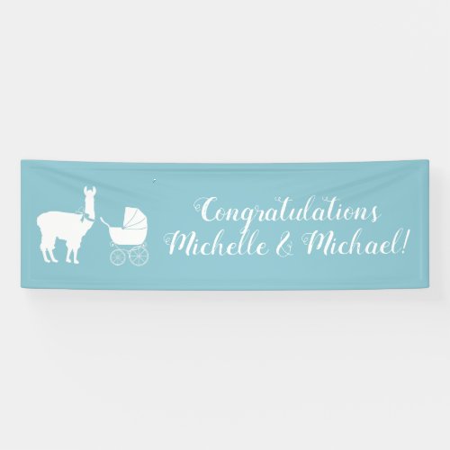 Llama Baby Shower Cute Blue Boy Banner