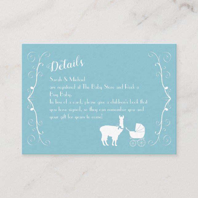 Llama Baby Shower Cute Blue Boy Enclosure Card (Front)
