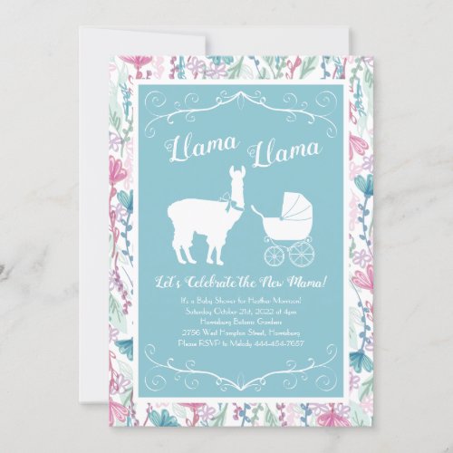 Llama Baby Shower Cute Blue Boy Invitation