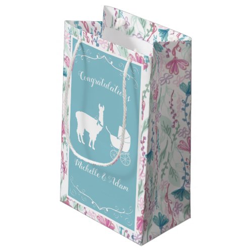 Llama Baby Shower Cute Blue Boy Small Gift Bag