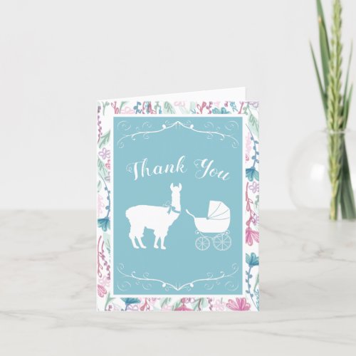 Llama Baby Shower Cute Blue Boy Thank You Card