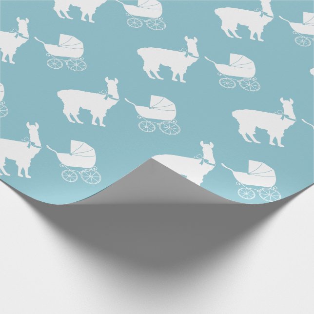 Llama Baby Shower Cute Blue Boy Wrapping Paper (Corner)
