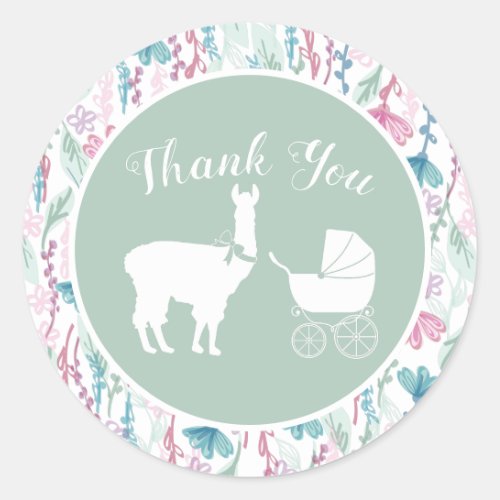 Llama Baby Shower Cute Green Gender Neutral Classic Round Sticker