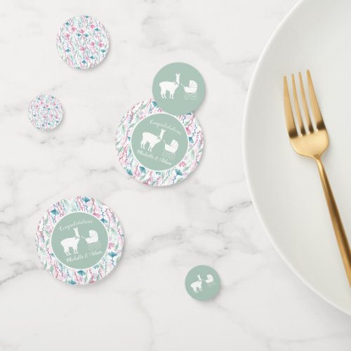 Llama Baby Shower Cute Green Gender Neutral Confetti