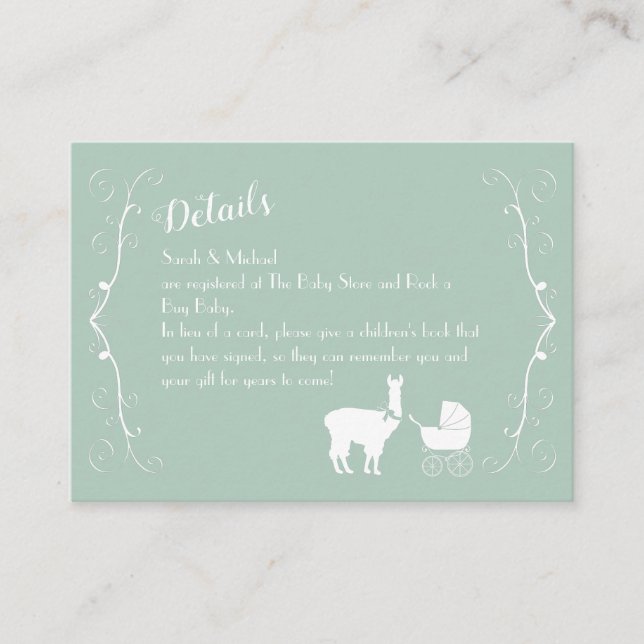 Llama Baby Shower Cute Green Gender Neutral Enclosure Card (Front)