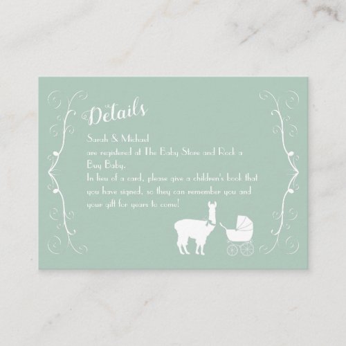 Llama Baby Shower Cute Green Gender Neutral Enclosure Card