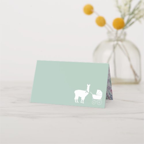 Llama Baby Shower Cute Green Gender Neutral Place Card