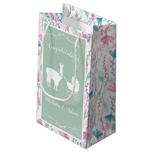 Llama Baby Shower Cute Green Gender Neutral Small Gift Bag