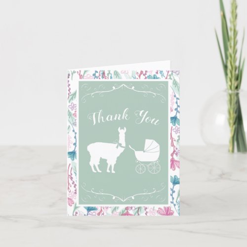 Llama Baby Shower Cute Green Gender Neutral Thank You Card