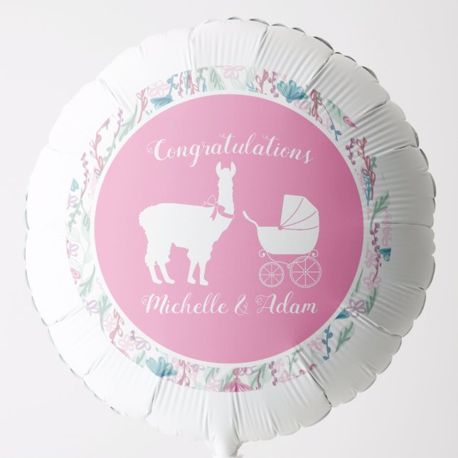 Llama Baby Shower Cute Pink Girl Balloon (Front)
