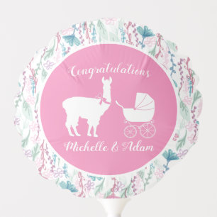 Llama Baby Shower Cute Pink Girl Balloon
