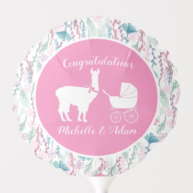 Llama Baby Shower Cute Pink Girl Balloon (Front)