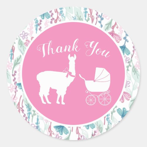 Llama Baby Shower Cute Pink Girl Classic Round Sticker