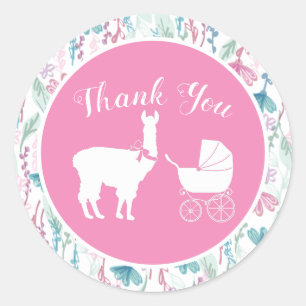 Llama Baby Shower Cute Pink Girl Classic Round Sticker