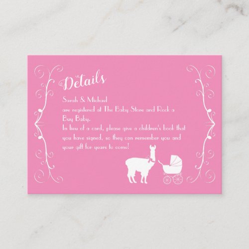 Llama Baby Shower Cute Pink Girl Enclosure Card