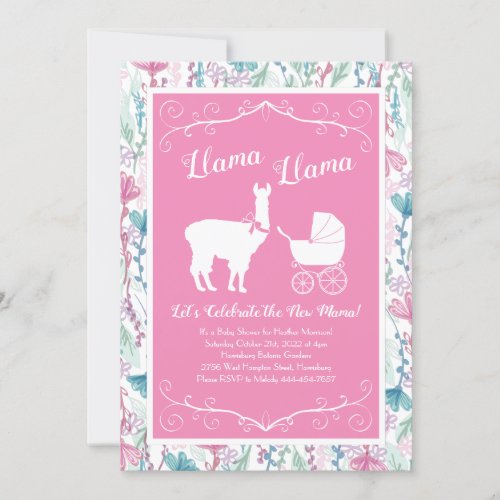 Llama Baby Shower Cute Pink Girl Invitation