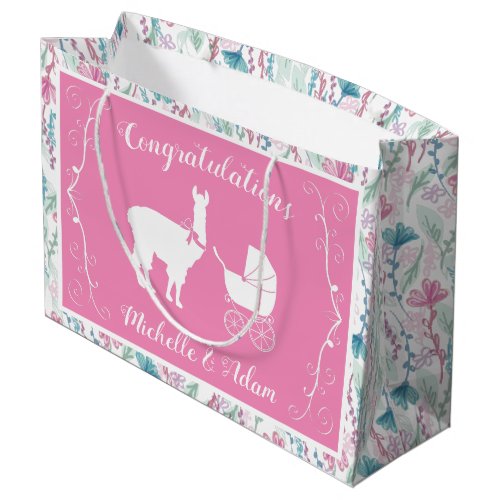 Llama Baby Shower Cute Pink Girl Large Gift Bag