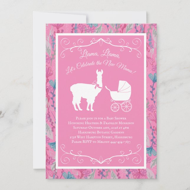 Llama Baby Shower Cute Pink Girl Mama Invitation (Front)