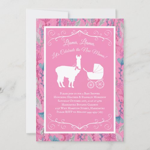 Llama Baby Shower Cute Pink Girl Mama Invitation
