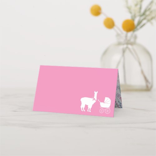 Llama Baby Shower Cute Pink Girl Place Card