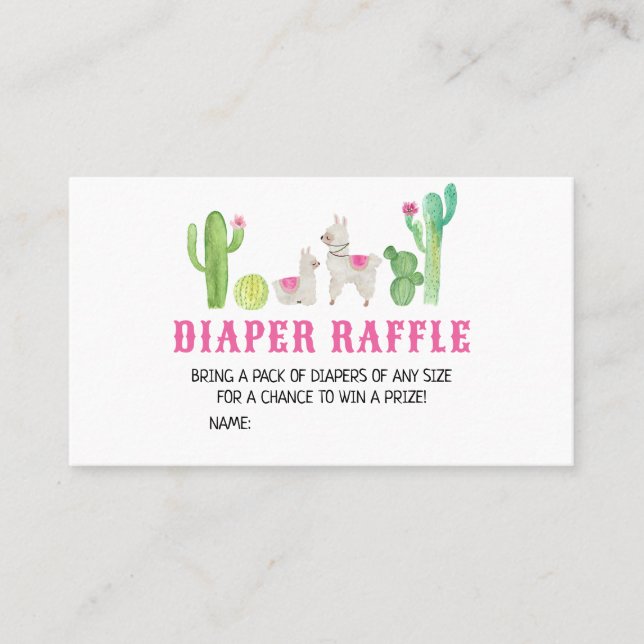 Llama Baby Shower Diaper Raffle Business Card (Front)