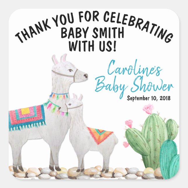 llama baby shower favor sticker thank you sticker (Front)