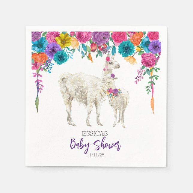 Llama Baby Shower Fiesta Floral  Napkins (Front)