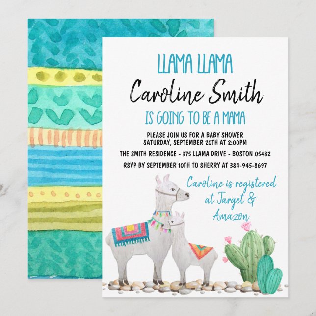 Llama Baby Shower Invitation Gender Neutral Invite (Front/Back)