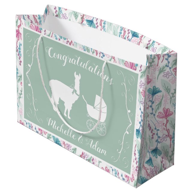 Llama Baby Shower  Large Gift Bag (Back Angled)