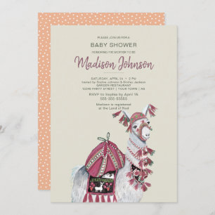 Llama   Baby Shower   Peach   Invitation