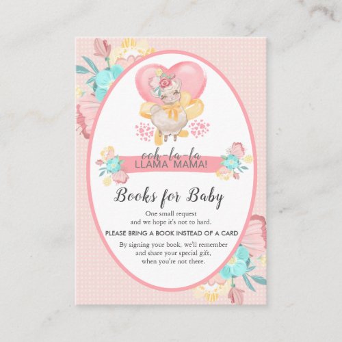 Llama Baby Shower Pink Floral Bring a Book Enclosure Card