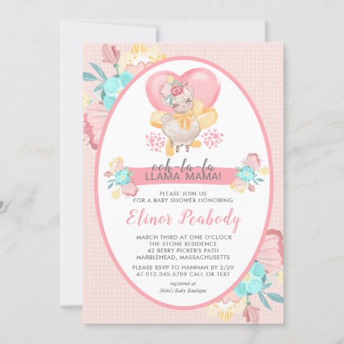 Llama Baby Shower Pink Floral Invitation