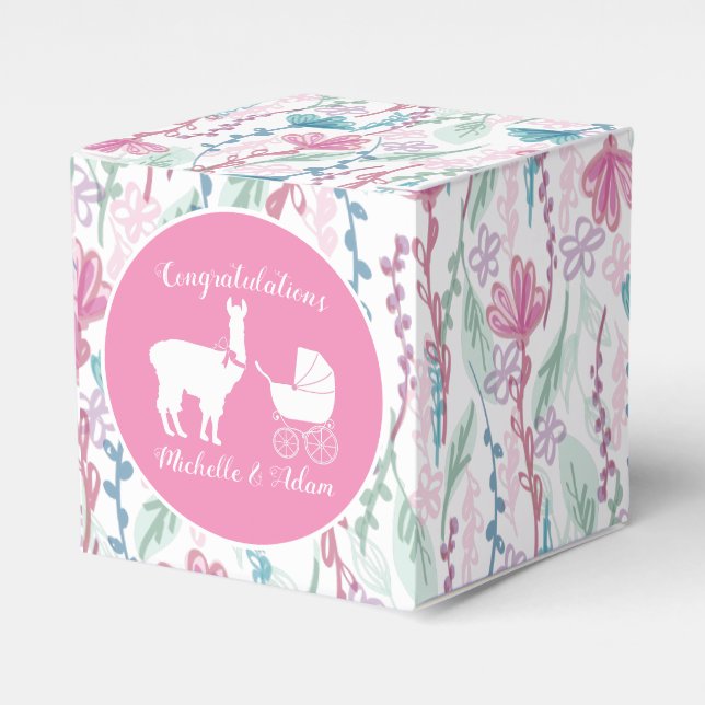 Llama Baby Shower Pink Girl Favor Boxes (Front Side)