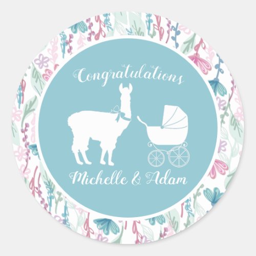 Llama Baby Shower Vintage Cute Classic Round Sticker